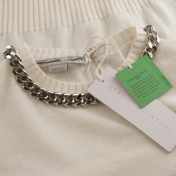 Stella McCartney Falabella Chain Fine-Knit Sweater, Off-White, Size Extra Small - Picture 6 of 10